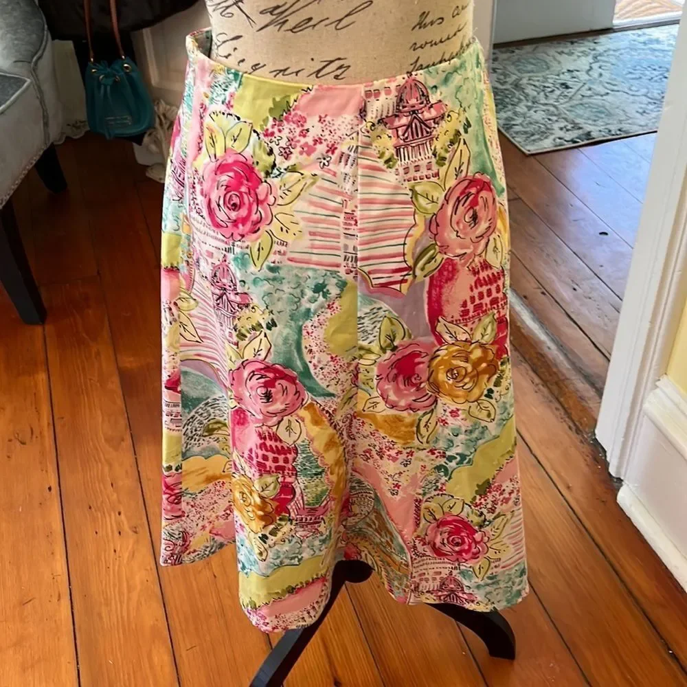 *Romantic* Cotton Sz L A-Line Skirt Floral Travel